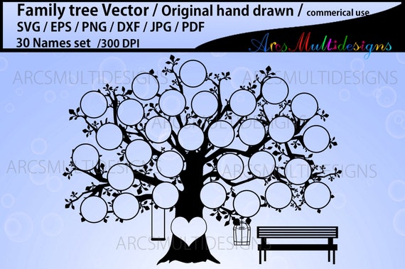 Download 30 Names Family Tree Clipart Svg Eps Dxf Png Pdf Jpg Family Tree Template Hand Drawn Tree Commerical Personal Use By Arcsmultidesignsshop Catch My Party