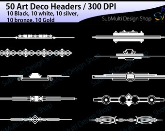 Art deco / High Quality/ art deco headers / art deco header clipart / art deco header in gold, bronze, silver ,black and white colors