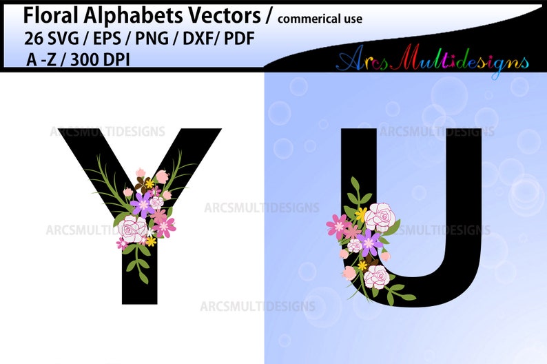 Floral Alphabet SVG Bundle / Floral Alphabet clipart / Letters with Flowers / Wedding floral clipart image 3