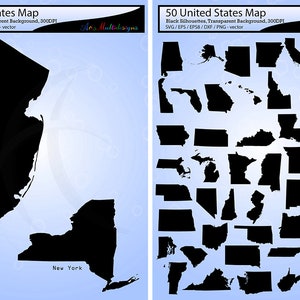 Silhueta de mapa de 50 estados unidos / estados com mapa maiúsculo / silhueta de mapa dos EUA / SVG / EPS / PNG / alta qualidade / nomes de estados / cortes de vinil