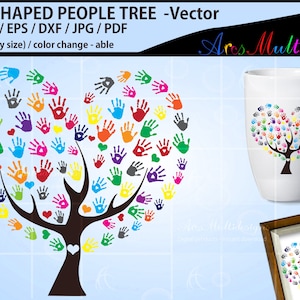Cuore persone albero vettore / persone albero silhouette / impronte di mani file SVG di taglio / persone albero svg / mano albero svg