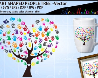 Heart people tree vector / people tree silhouette / hand prints SVG cut file  / people tree svg / hand tree svg