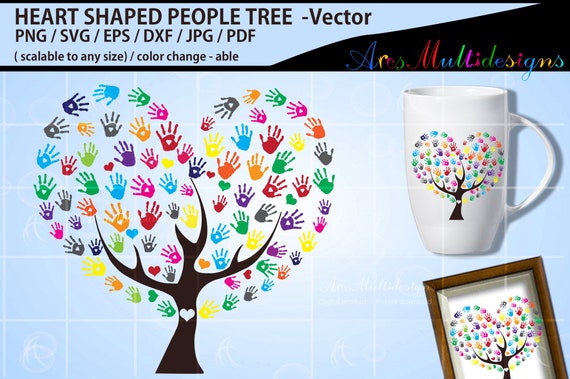 Heart people tree vector / people tree silhouette / hand prints SVG cut file / people tree svg / hand tree svg Il_570xn