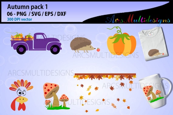 Autumn vector illustration / autumn truck / autumn face / autumn mushroom / autumn hedgehog / autumn fall leaves Il_570xn
