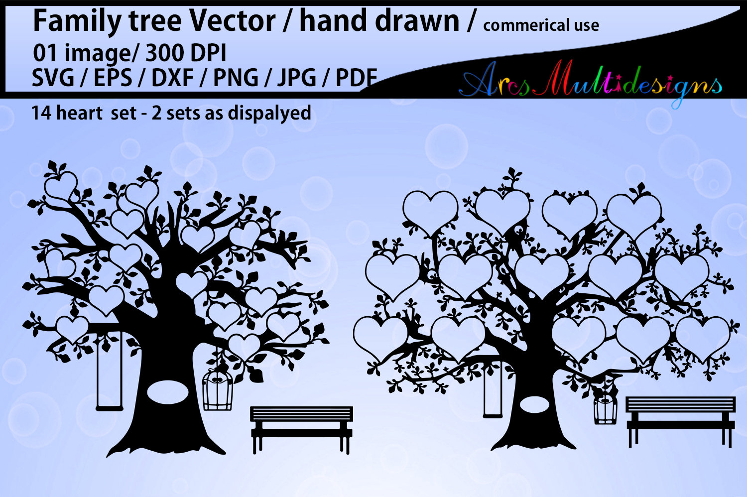 14 Hearts Family Tree Clipart SVG, EPS, Dxf, Png, Pdf, /family Tree ...