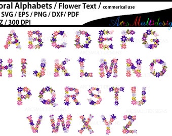 Floral Alphabet A-Z SVG Bundle / Floral Alphabet Text / Letters with Flowers / Wedding floral Text A to Z