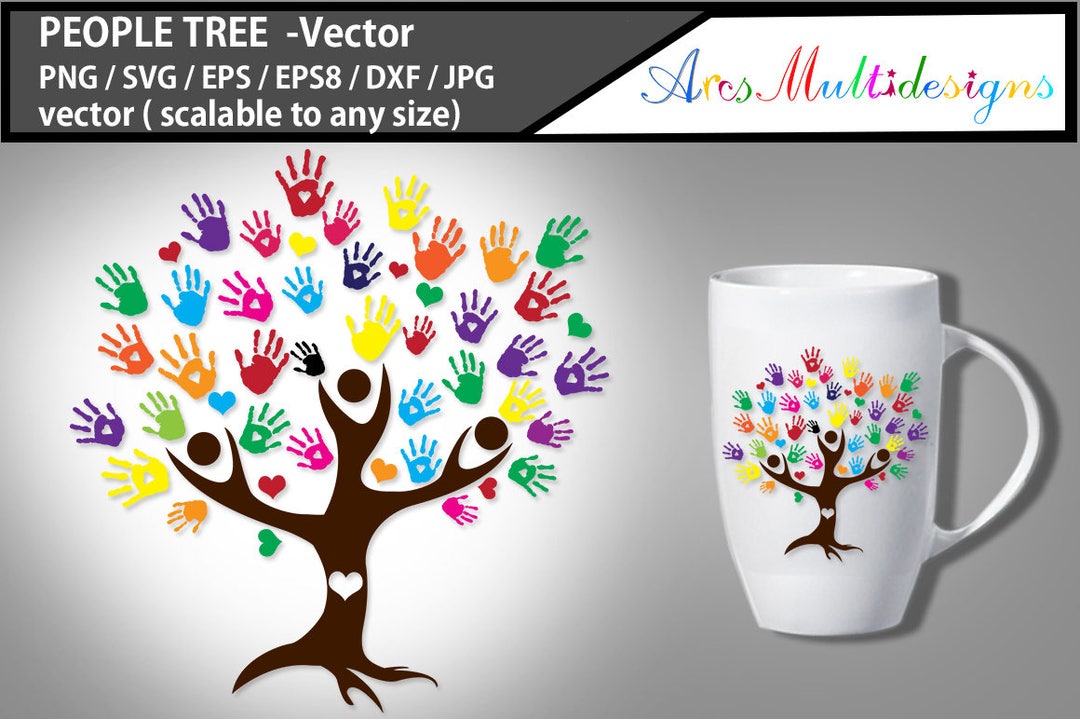 People Tree Vector Clipart: Handprint Silhouette (digital Download) - Etsy