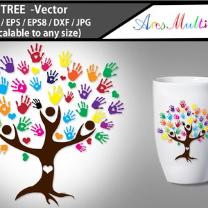 clipart vettoriale di persone albero / silhouette di persone albero / file di taglio SVG di impronte di mani