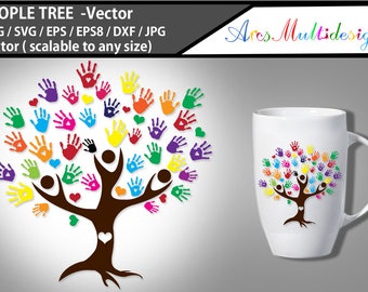 people tree vector clipart / people tree silhouette / hand prints SVG cut file