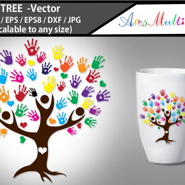 people tree vector clipart / people tree silhouette / hand prints SVG cut file