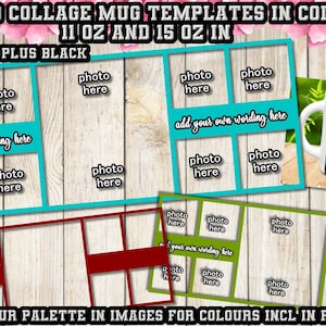 Foto Collage Tasse Sublimation Vorlagen 12 Farben inkl. Schwarz - Full Wrap - 2 Größen 11 oz und 15 oz - größenverbindbar auch