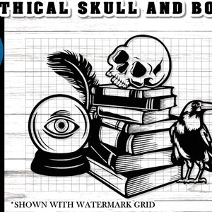 Skull and books svg - Skull Raven svg - Crystal Ball svg - All seeing eye svg - Mystical SVG - Easy clean cutting file
