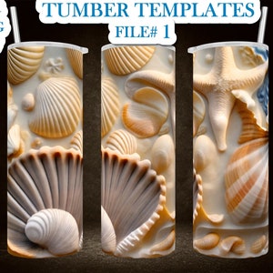 3D Tumbler Templates X 2 - 3D Sea Shells Tumbler Template X 2 - 3D Tumbler Wrap with seashells - 2 different images