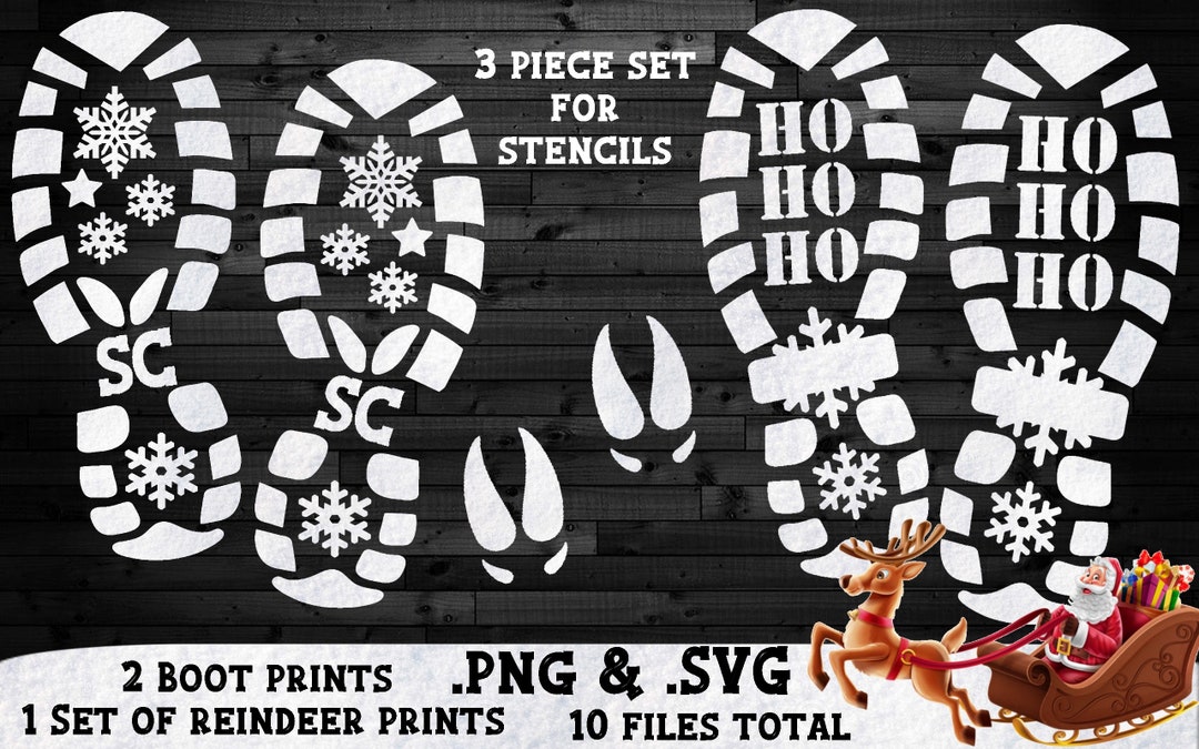 Santa Claus Boot Print SVG Stencils, Reindeer Hoof Print SVG Stencils