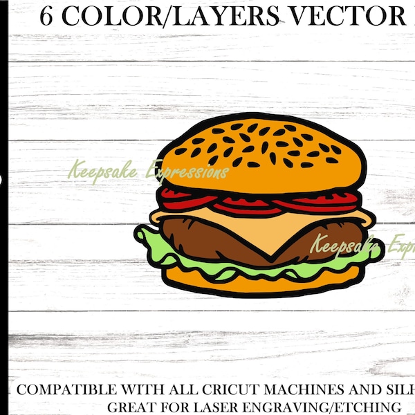 Hamburger svg - Burger svg - Cheeseburger svg - 6 color layered hamburger svg file - png and svg incl