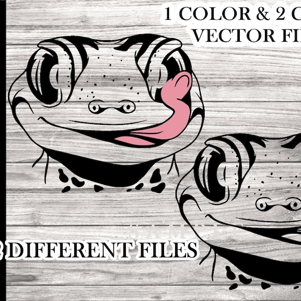 Cute Gecko svg file - Gecko face vector files - 2 different files, one with pink tongue and 1 just black outline - Gecko face svg