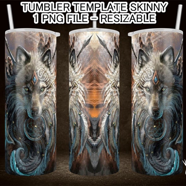 Native Wolf Tumbler Schablone - Größe für 20 oz Becher - Kann für 30oz Tumbler resized - navaho native wolf tumbler template wrap