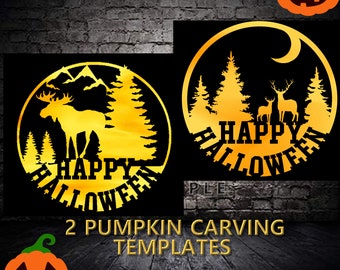 Hunting Pumpkin carving templates -  pumpkin carving patterns - 2 jpeg, 2 pdf formats 2 png - deer and moose pumpkin patterns