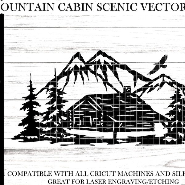 Cabin in mountains svg - Cabin in mountains scenic vector file - Mountain Cabin SVG - Easy cut svg