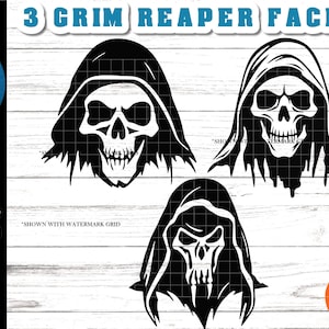 Grim Reaper svg files - 3 Grim Reaper heads - Grim Reaper DXF files - Grim Reaper cutting files