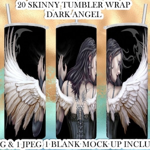 Gothic Dark Angel 20oz Skinny Tumbler Template wrap - Glow in the dark Skinny Tumbler wrap  1 jpeg, 1 png & 1 blank mock incl