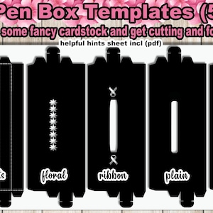 Plantillas de caja de lápiz SVG para sus creaciones de lápiz personalizadas, superposición SVG de línea de puntuación incluida - 5 plantillas de caja de lápiz diferentes con ventanas recortadas