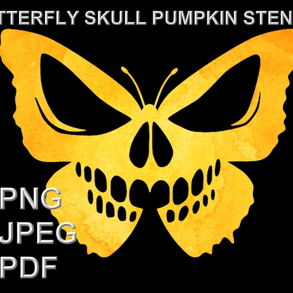 Butterfly Skull Pumpkin Stencil - ready to print Pumpkin Template - jpeg, pdf, png