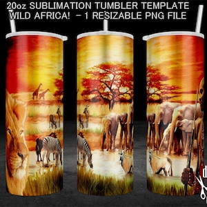 Wild Africa 20oz straight tumbler template - resizable instant download png file