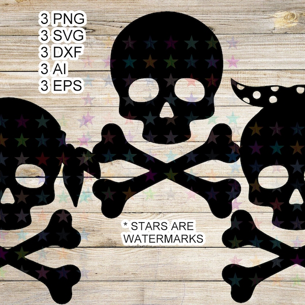 Skull and Crossbones SVG - Skull and Crossbones Pirate SVG - Girl Skull and Crossbones SVG - 3 different files - 5 diff formats