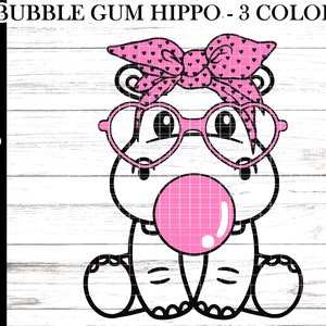 Bubble Gum Hippo - Bubble Gum Blowing Hippo svg - Cute Hippo svg - Spring Animals svg - Hippopotamus svg