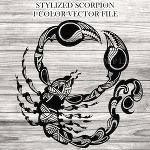 Scorpion SVG  -  1 color vector file as shown - 3 file format choices - Stylized Scorpion SVG cutting file