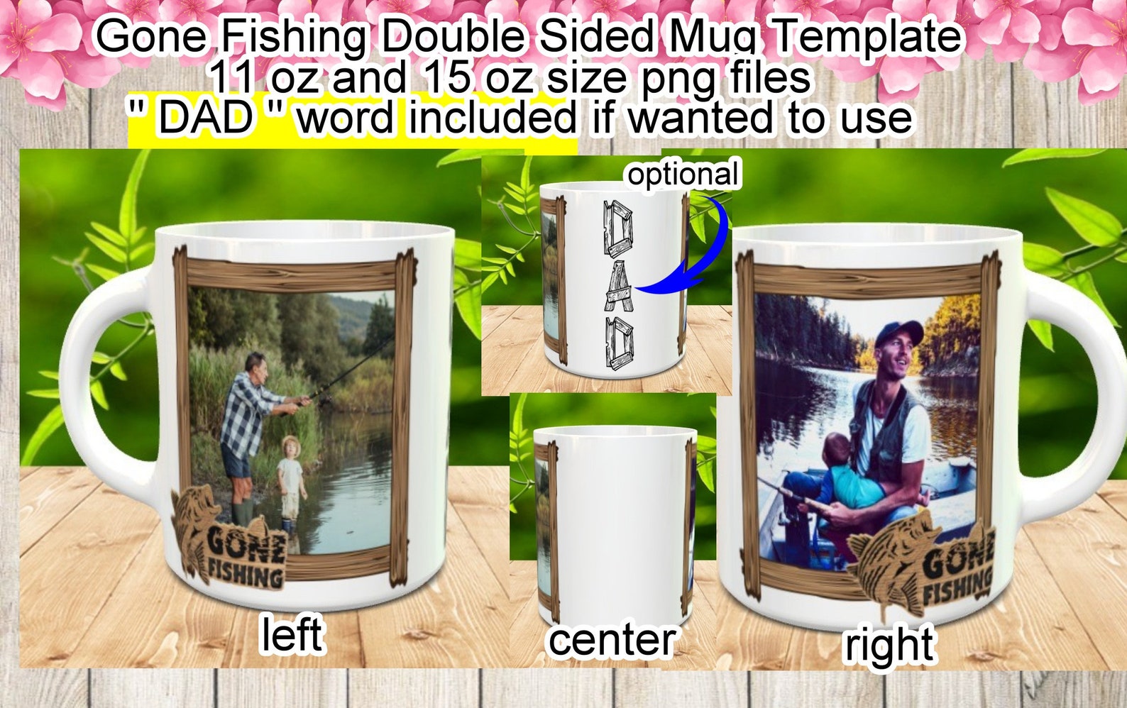 Download Gone Fishing Photo Mug Sublimation templates in 11 oz and 15 | Etsy