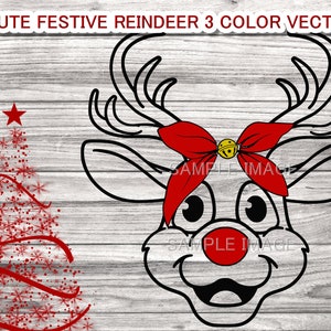 Cute Christmas Reindeer SVG - Reindeer with Bandana SVG - Easy cut 3 color Christmas Reindeer svg and png format