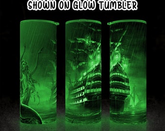 Siren's Song skinny tumbler template - Ghostly Pirate Ship tumbler template - Glow in the dark tumbler template - 1 png - resizable