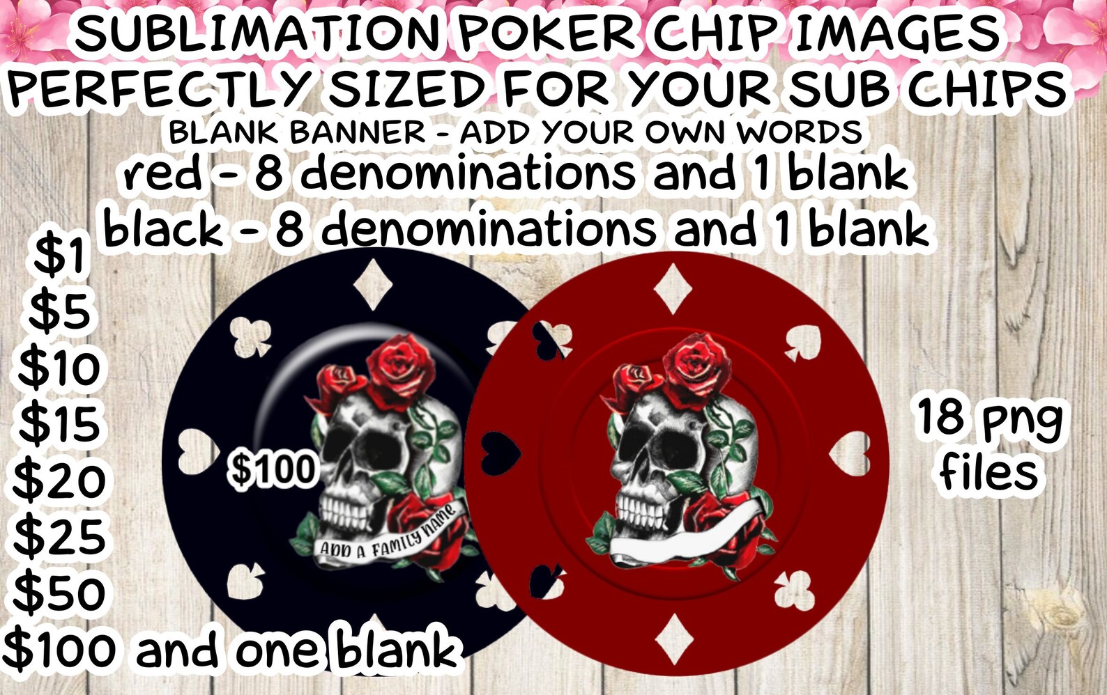 Sublimation Poker Chip Images in Red and Black Skull With - Etsy