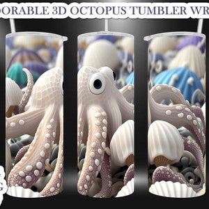 3D Tumbler Template Wrap - 3D octopus tumbler template wrap - 3D 20oz tumbler wrap - Adorable octopus tumbler wrap
