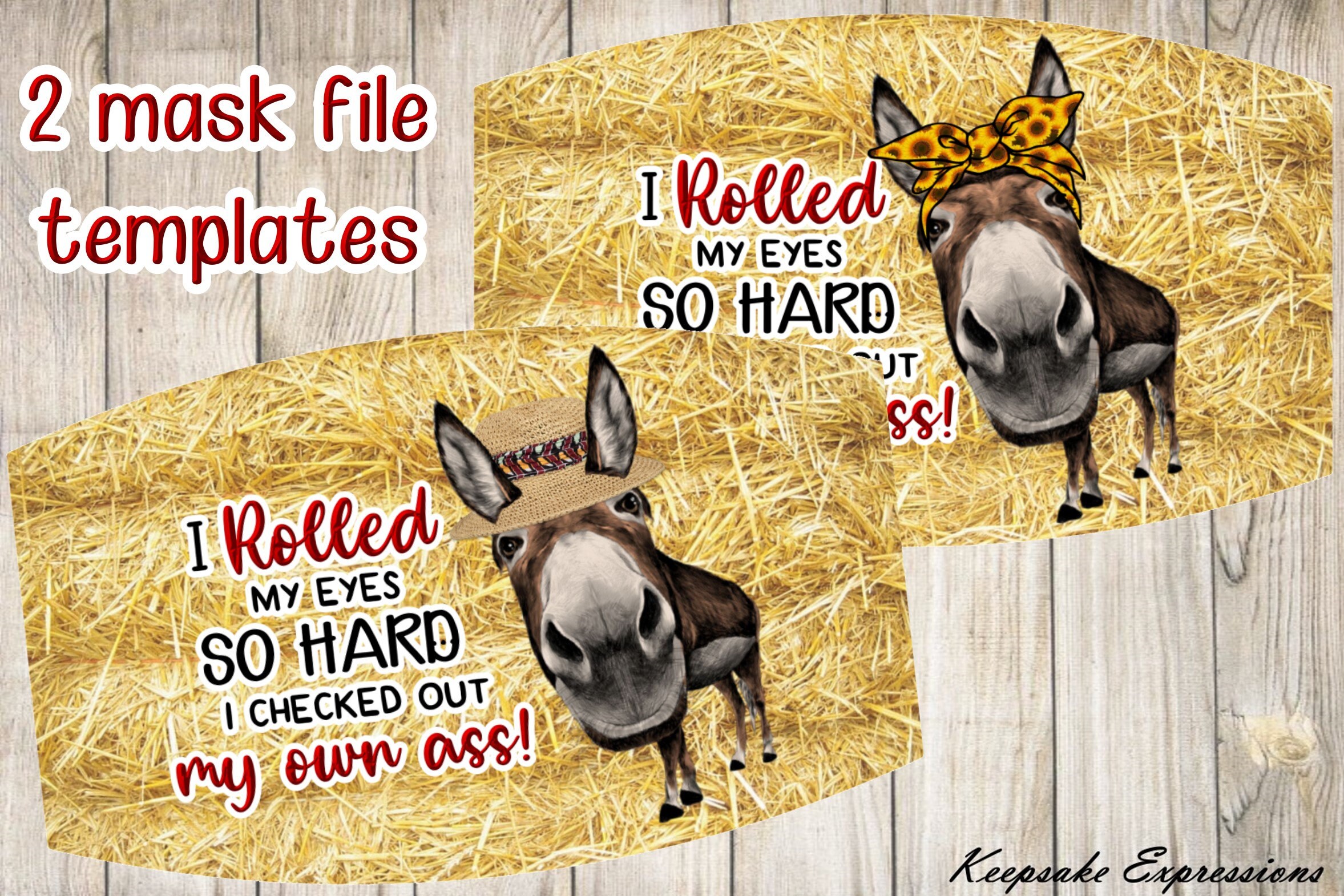 Funny Donkey face mask template files two diff styles by Etsy