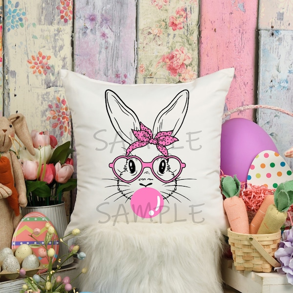 Bubble Gum Blowing Bunny SVG - Easter Bunny with bandana SVG - Girl Easter Bunny SVG - 3 color svg file - 3 file formats included