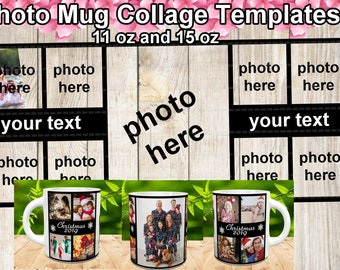Photo Collage Mug Sublimation Templates - Full Wrap - 2 sizes 11 oz and 15 oz - resizable as well