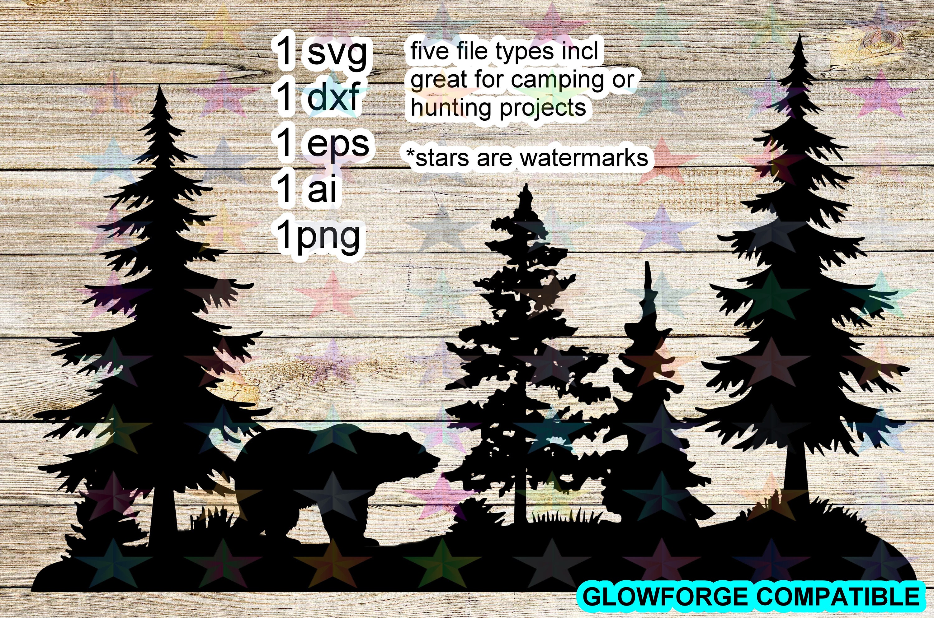 Bear in Pine Forest SVG, DXF, Bear Glowforge Clipart, Bear and Forest hunting SVG, Hunt Camp svg, Glowforge image,Forest and Bear Silhouette