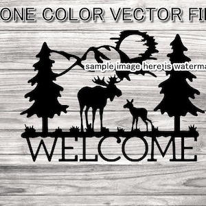 Elch und Baby SVG Silhouette - Elch Willkommensschild SVG - Elch in Wald svg Schneidedatei - one color file