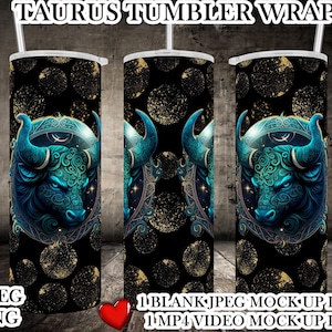 Stier sublimatie tuimelaar sjabloon - Stier Tumbler Wrap - Gratis VIDEO mock up incl. - Gratis JPEG mock up incl