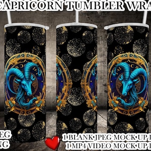 Modèle de tumbler de sublimation Capricorne - Capricorne Tumbler Wrap - Maquette VIDÉO gratuite incl - Maquette JPEG gratuite incl
