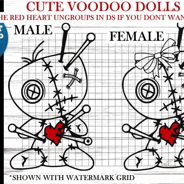 Voodoo Doll svg - 2 Cute Voodoo dolls male and female - Voodoo doll cricut files - 3 file types incl