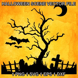 Halloween-Szene SVG-Datei - svg eps dxf png-Datei - gruselige Halloween-Szene SVG für Schneide-Programme