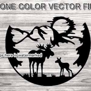 Moose in mountains svg - Elch Jagd camp svg - Mutter Elch und Baby Elch svg - One color vector file