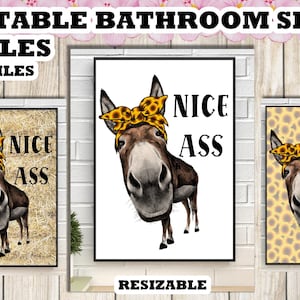 Funny Badkamer teken afdrukbaar digitaal bestand - Funny Donkey Nice kont bestand
