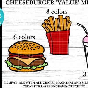 Cheeseburger svg - Hamburger svg - Français frites svg - Milkshake svg - Cheeseburger repas svg - Junk Food svg