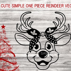 Cute Christmas Reindeer SVG - Reindeer with Bandana SVG - Easy cut one piece Christmas Reindeer  svg dxf png eps