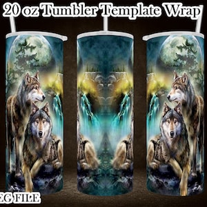 Northern Wolves Tumbler Template Full Wrap 20oz - 20 oz Wolf Tumbler Template - blank mock up included